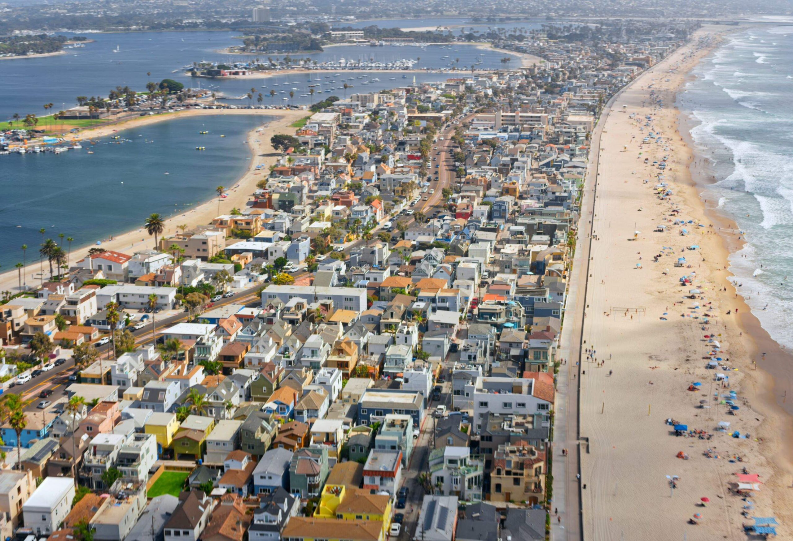 Aerial view of residential buildings near Mission Beach, San Diego, California, USA.