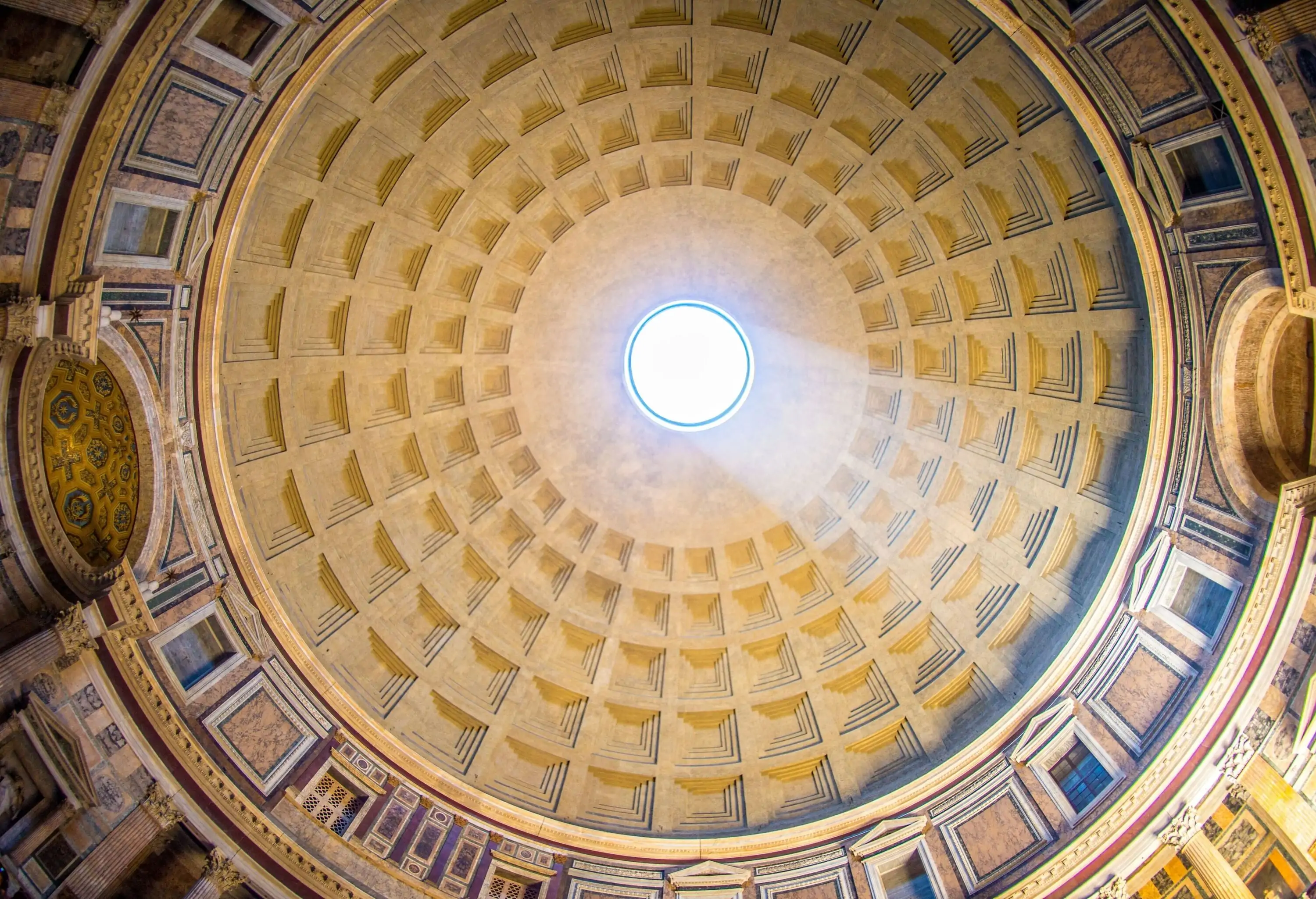 The well-preserved Pantheon dome with its fine embellishments still intact.