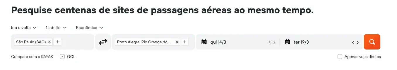 KAYAK Brazil Search bar