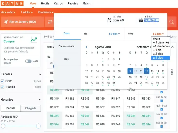 Um pouquinho de flexibilidade nas datas de viagem geralmente significa uma boa economia