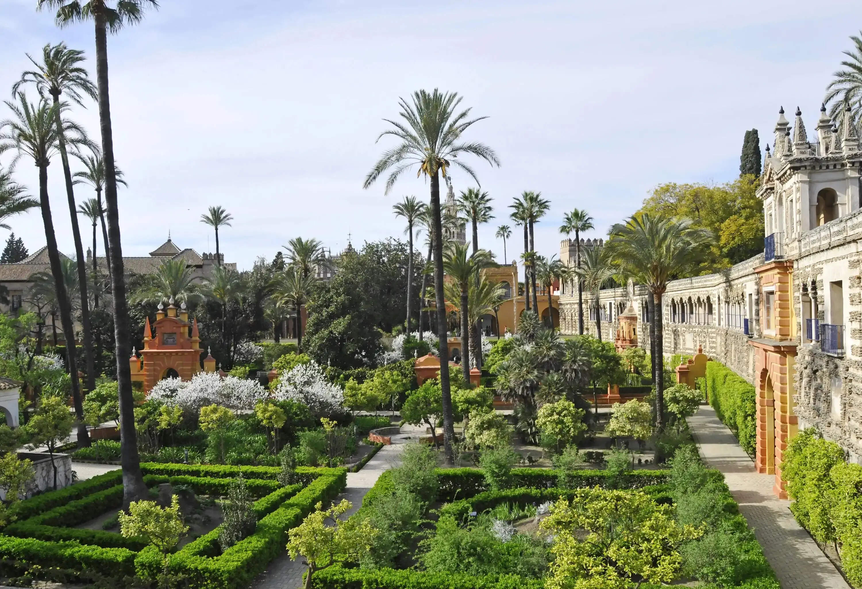 Ornamental Royal Alcazar gardens,an oasis in the city of Seville,Spain
