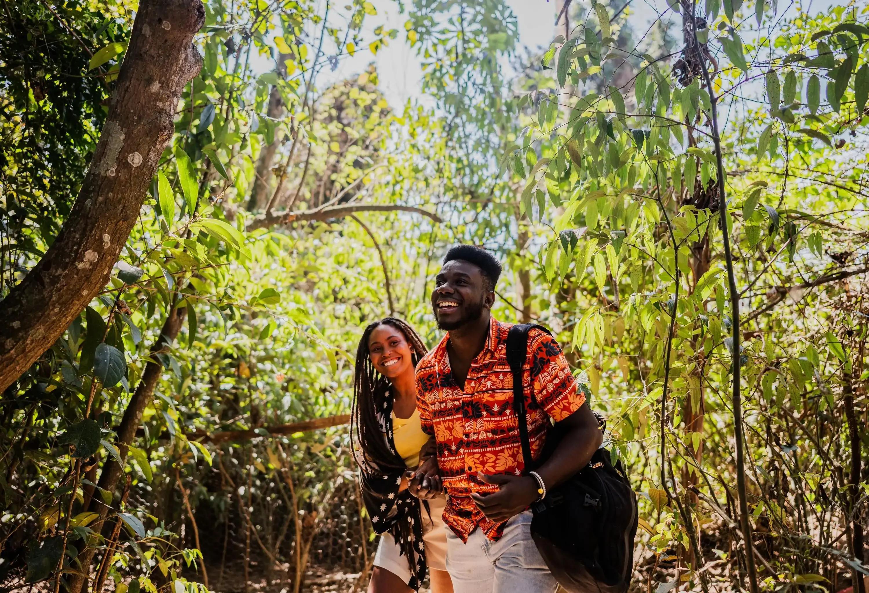 Traveler couple exploring brazilian rainforest